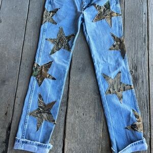 Women’s Denim Patchwork Jeans Camo stars Reworked Jeans Wrangler